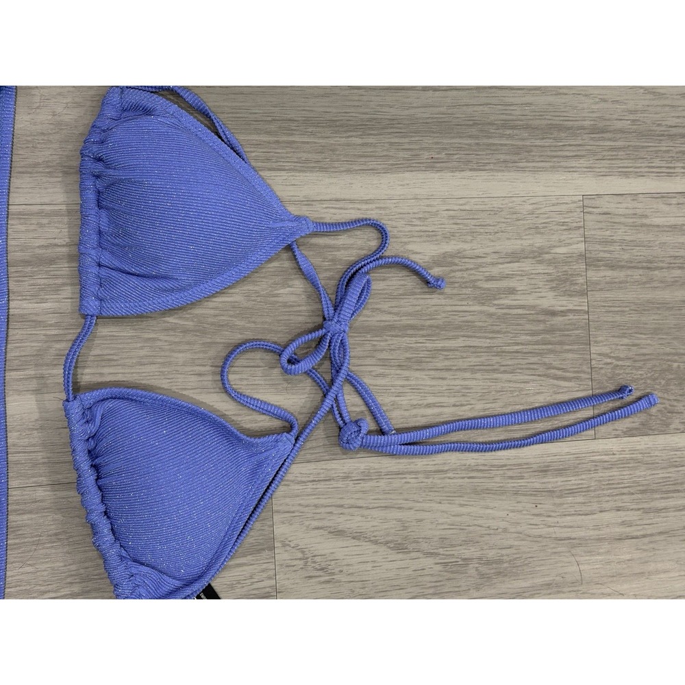 Salt + Cove 2pc Purple Metallic Ribbed Triangle Halter Bikini Set Womens XL - Picture 4 of 12